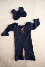 Load image into Gallery viewer, Navy Teddy Romper 6-9
